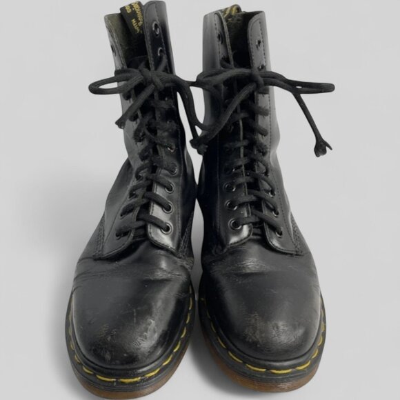 Dr. Martens Combat Boots Leather Black Made In England Women's Size 5 - Picture 3 of 9